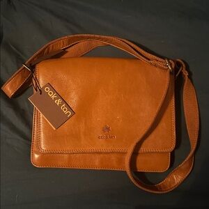 Oak and Tan Brown Leather Messenger Bag